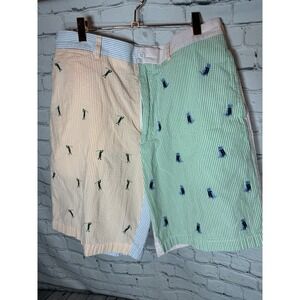 Daniel‎ Cremieux Shorts 33 Seersucker Embroidered Golf Dog Preppy Colorblock 9"